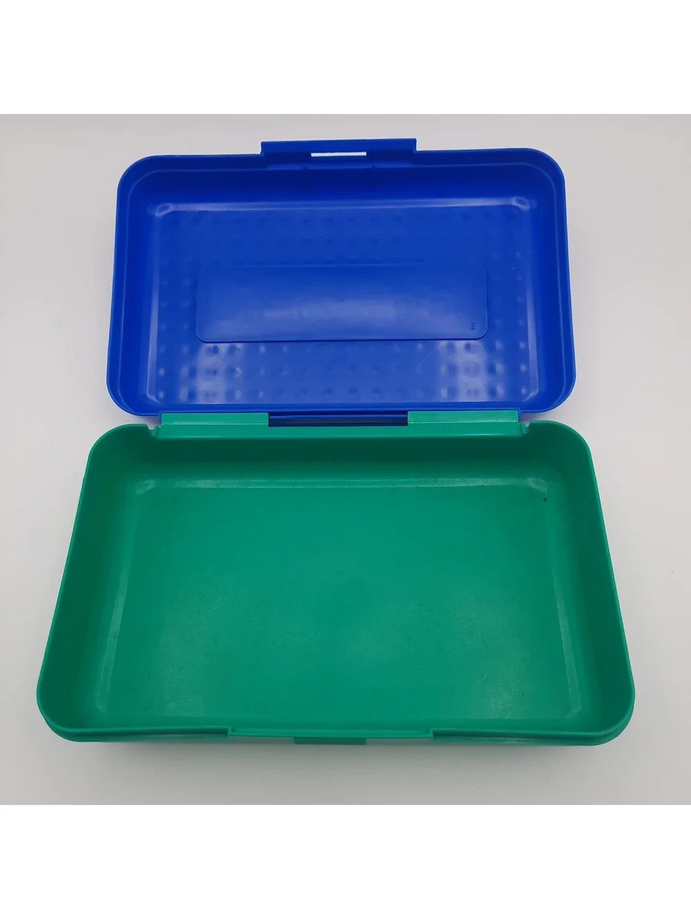 SpaceMaker Pencil Box Solid Blue Teal 90s Vintage Plastic Storage Case USA
